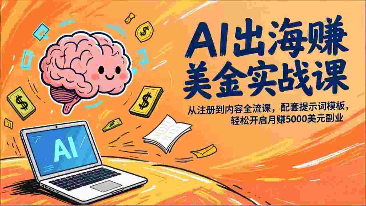 AI出海赚美金实战课,从注册到内容全流程,配套提示词模板,号称月入5000美元