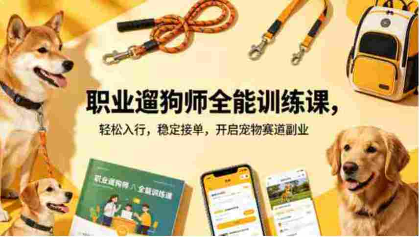 职业遛狗师全能训练课,轻松入行,稳定接单,开启宠物赛道副业