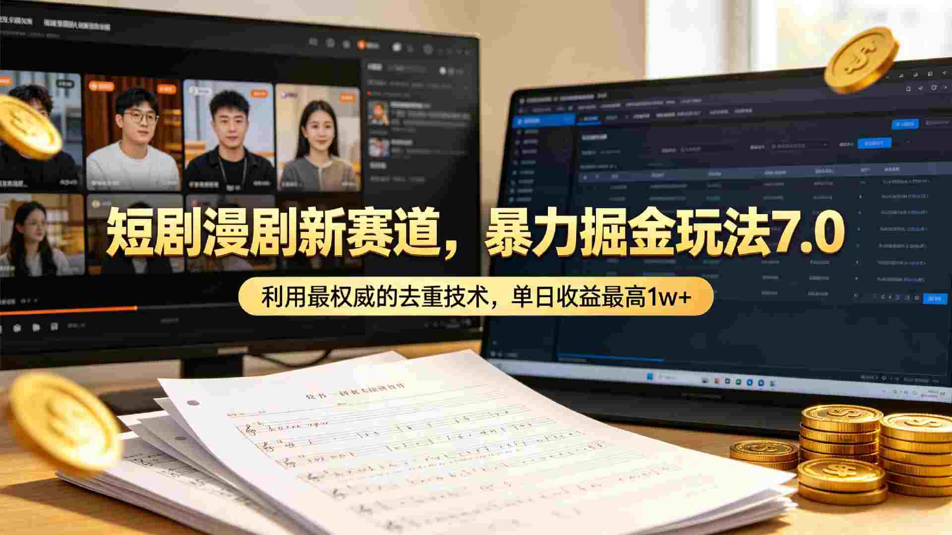 短剧漫剧新赛道,暴力掘金玩法7.0,利用最权威的去重技术,号称日入1w+