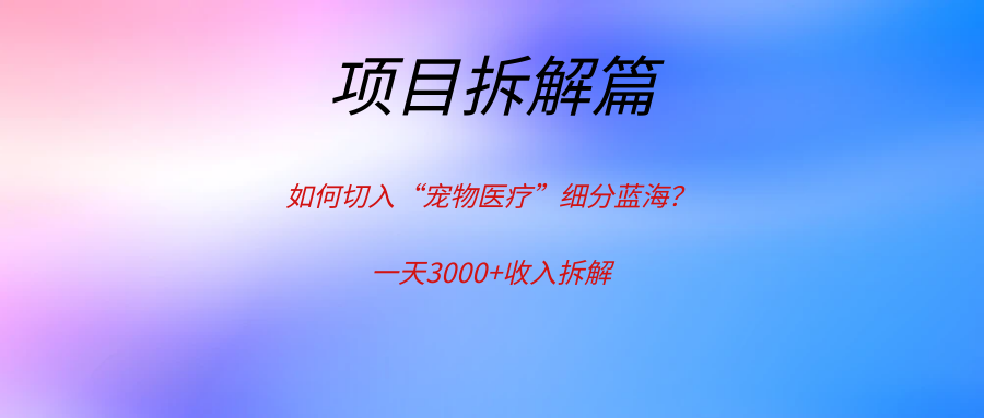 如何切入“宠物医疗”细分蓝海？一天3000+收入拆解