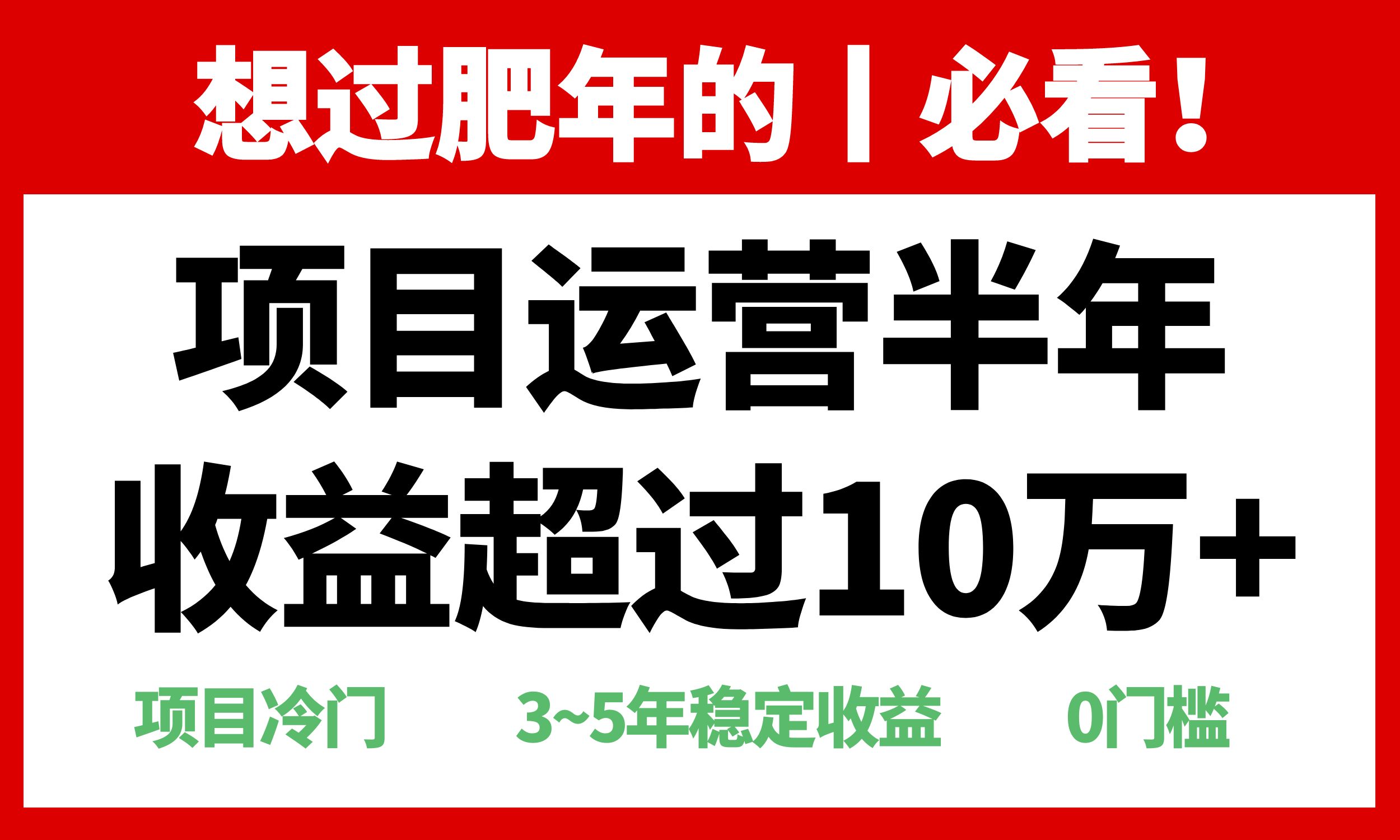 年前过肥年的必看的超冷门项目,半年收益超过10万+,