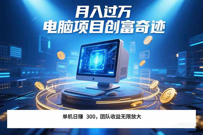 电脑项目单机每天收益300+ 带有团队管道收益 可无限放大 月入过万...