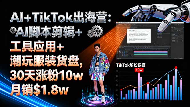 AI+TikTok出海营:AI剪辑+工具应用+潮玩服装货盘,30天涨粉10w月销$1.8w
