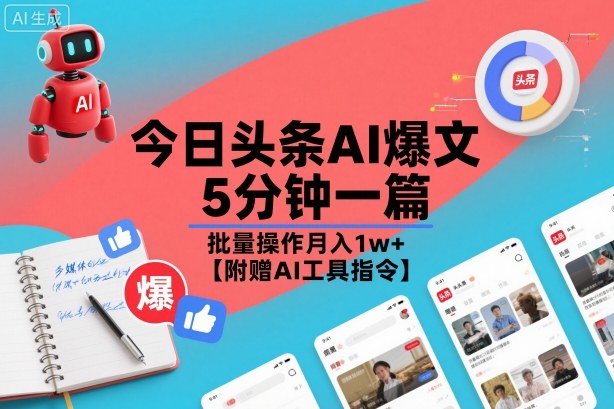 今日头条AI爆文，5分钟一篇，批量操作月入1w+【附赠AI工具指令】