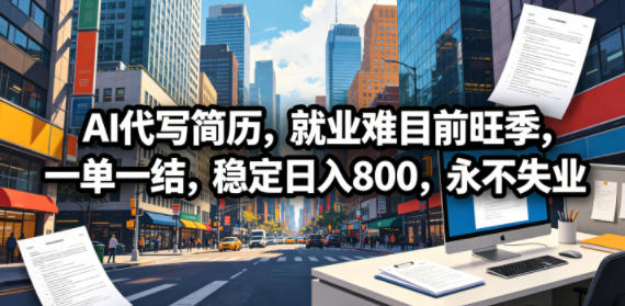 AI代写简历,就业难目前旺季,一单一结,稳定日入800,永不失业