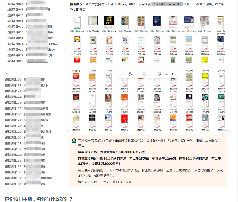 虚拟项目情报库：揭秘130+个盈利虚拟项目