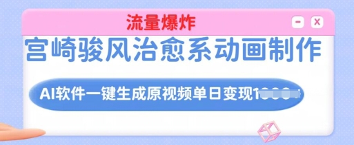 宫崎骏风治愈系动画制作,AI软件一键生成原创视频流量爆炸,单日变现多张,详细实操流程