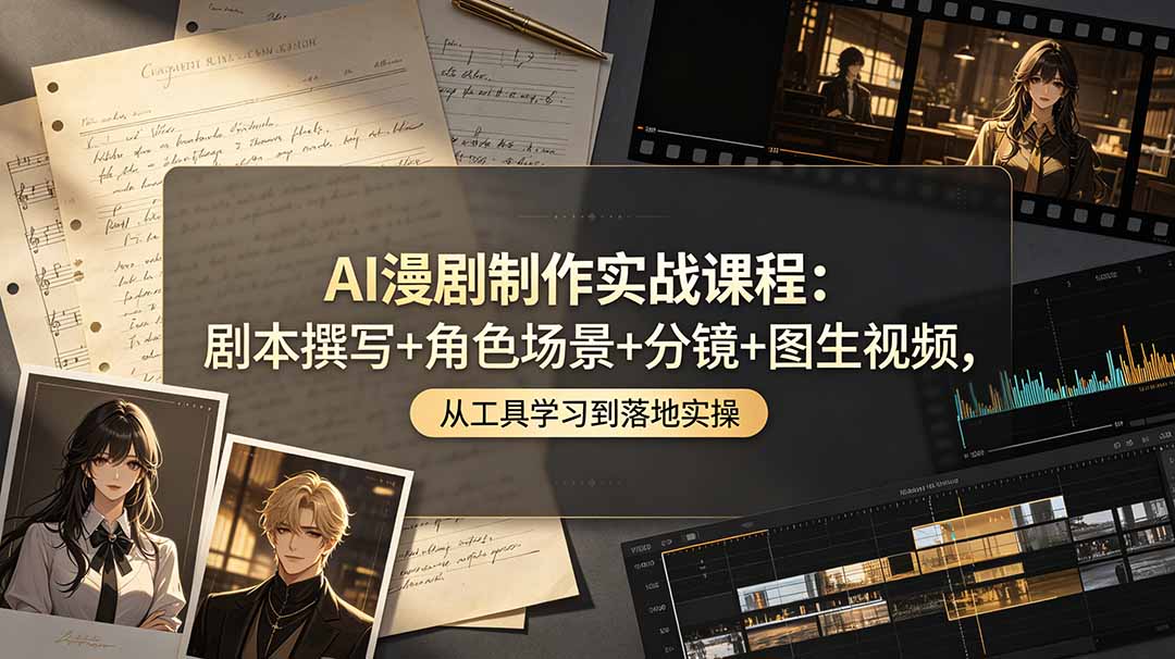 AI漫剧制作实战课程:剧本撰写+角色场景+分镜+图生视频,从工具学习到落地实操