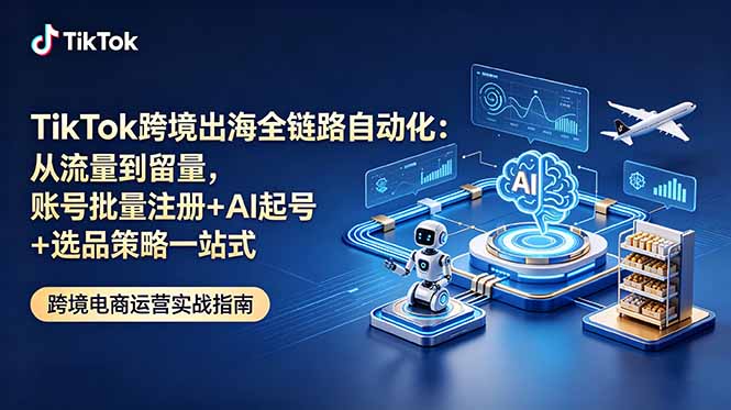 TikTok跨境出海全链路自动化：从流量到留量，账号批量注册+AI起号+选品策略一站式