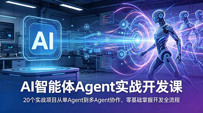AI智能体Agent实战开发课:20个实战项目从单Agent到多Agent协作,零基础掌握开发全流程