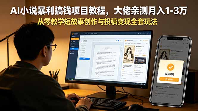 AI小说暴利搞钱项目教程,大佬亲测月入1-3万,从零教学短故事创作与投稿变现全套玩法