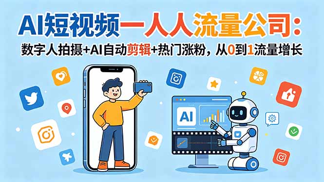 AI短视频一人流量公司:数字人拍摄+AI自动剪辑+热门涨粉,从0到1流量增长