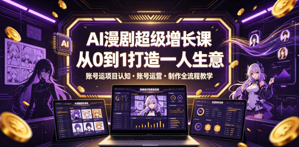 AI漫剧超级增长课，从0到1打造一人生意，项目认知・账号运营・制作全流程教学
