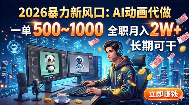 2026暴力新风口:AI动画代做,一单500~1000,全职月入2W+,长期可干