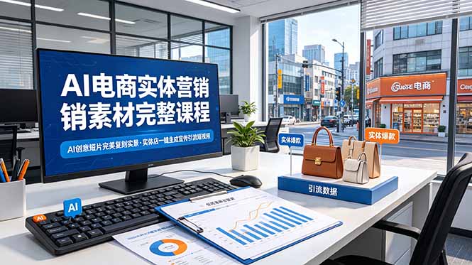 AI电商实体营销素材完整课程,AI创意短片完美复刻实景,实体店一键生成宣传引流短视频