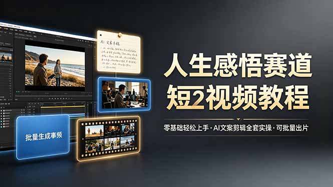人生感悟赛道短视频教程，零基础轻松上手，AI文案剪辑全套实操可批量出片