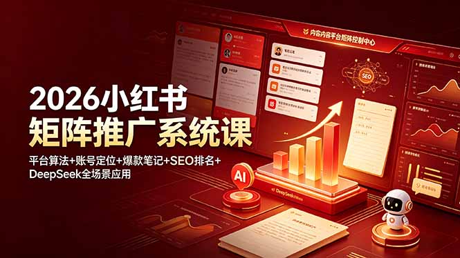 2026小红书矩阵推广系统课:平台算法+账号定位+爆款笔记+SEO排名+DeepSeek全场景应用