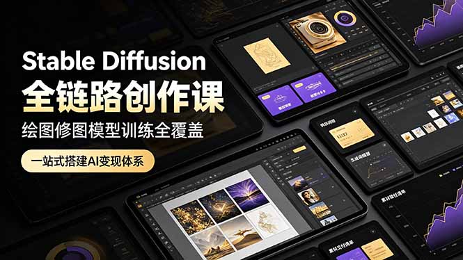 Stable Diffusion全链路创作课,绘图修图模型训练全覆盖,一站式搭建AI变现体系