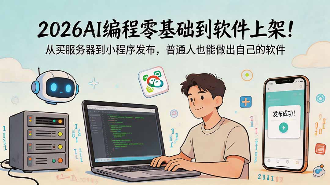 2026AI编程零基础到软件上架!从买服务器到小程序发布,普通人也能做出自己的软件
