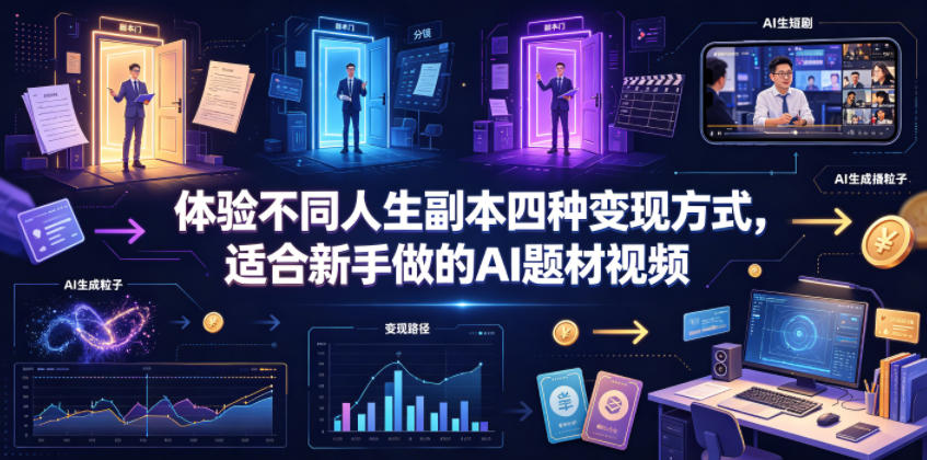 体验不同人生副本四种变现方式,适合新手做的AI题材视频