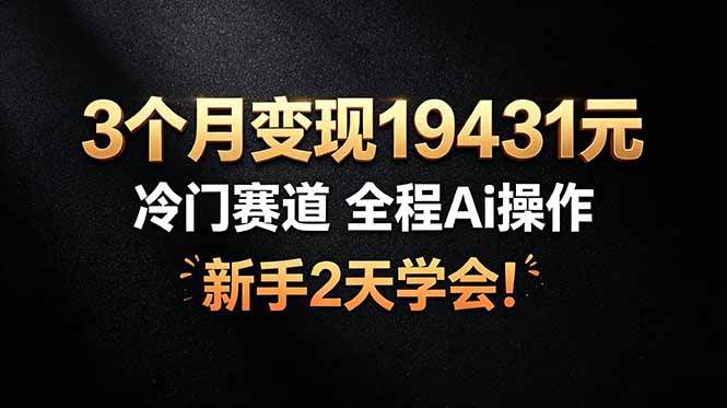 3个月变现19431元,冷门赛道 全程Ai操作,新手2天学会!