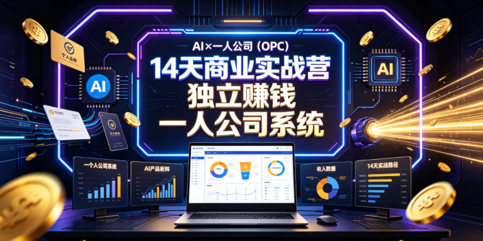 AI×一人公司(OPC)14天商业实战营,用AI帮你搭建一个属于你自己的、能独立賺钱的一人公司系统