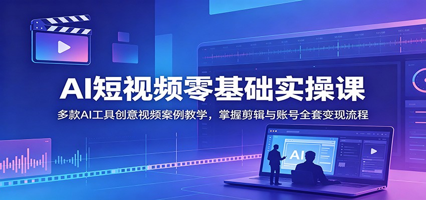 AI短视频零基础实操课：多款AI工具创意视频案例教学，掌握剪辑与账号全套变现流程