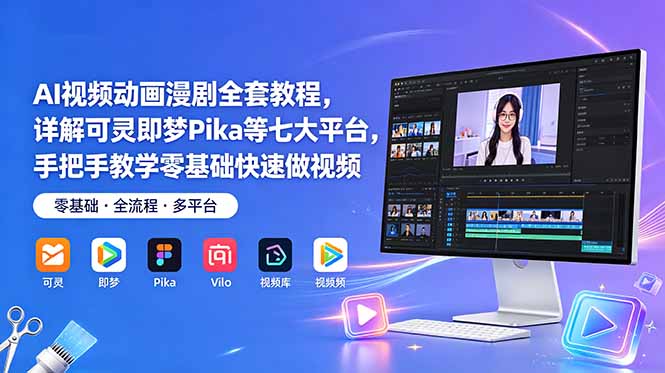 AI视频动画漫剧全套教程,详解可灵即梦Pika等七大平台,手把手教学零基础快速做视频