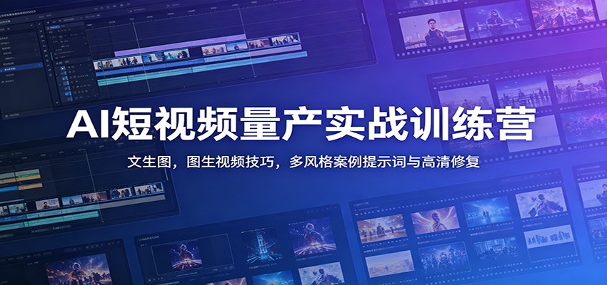 AI短视频量产实战训练营：文生图，图生视频技巧，多风格案例提示词与高清修复