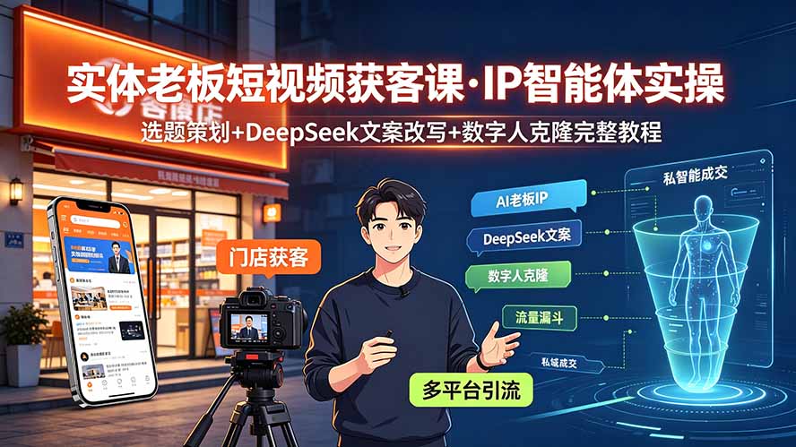 实体老板短视频获客课·IP智能体实操|选题策划+DeepSeek文案改写+数字人克隆完整教程