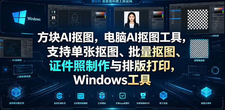 方块AI抠图,电脑AI抠图工具,支持单张抠图、批量抠图、证件照制作与排版打印,Windows工具