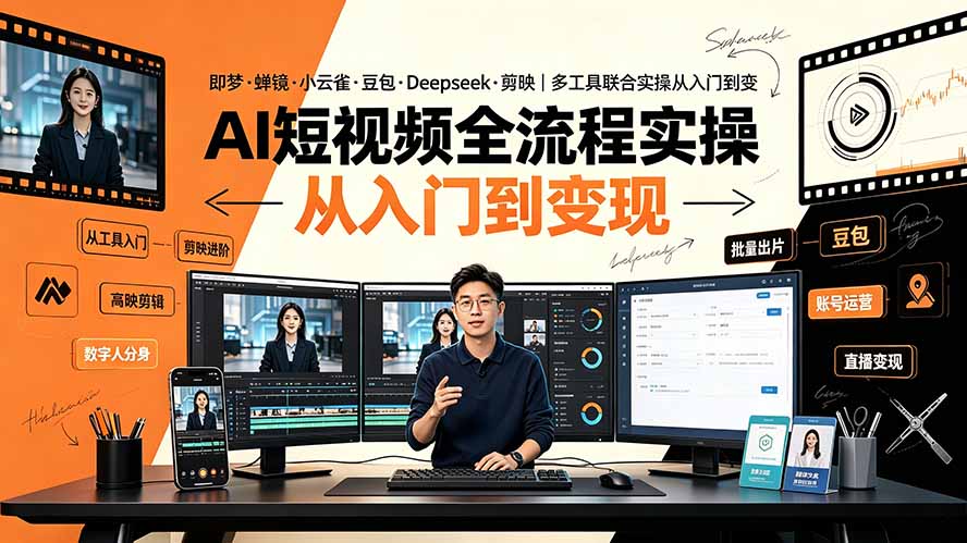 AI短视频全流程实操:即梦·蝉镜·小云雀·豆包·Deepseek·剪映|多工具联合实操从入门到变现