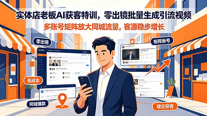 实体店老板AI获客特训,零出镜批量生成引流视频,多账号矩阵放大同城流量,客源稳步增长