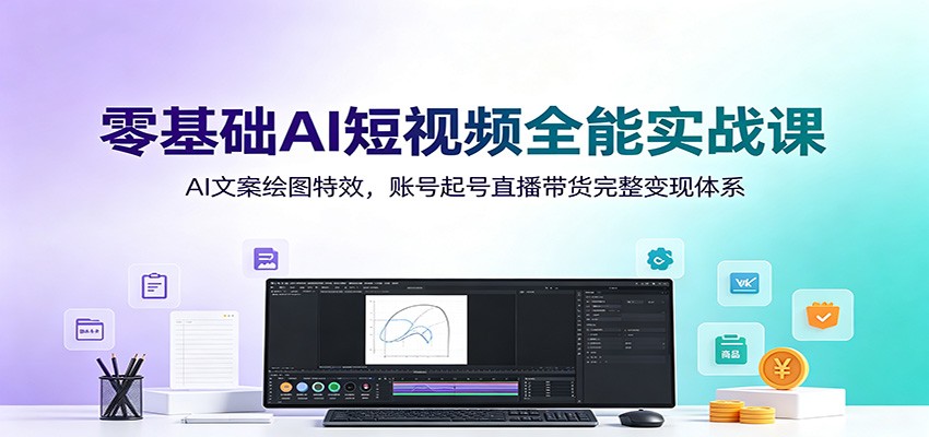 零基础AI短视频全能实战课：AI文案绘图特效，账号起号直播带货完整变现体系
