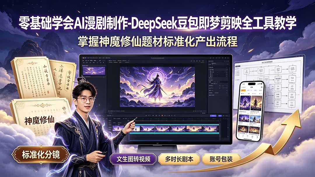零基础学会AI漫剧制作-DeepSeek豆包即梦剪映全工具教学,掌握神魔修仙题材标准化产出流程