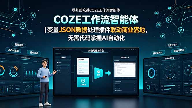 零基础吃透COZE工作流智能体|变量JSON数据处理插件联动商业落地,无需代码掌握AI自动化