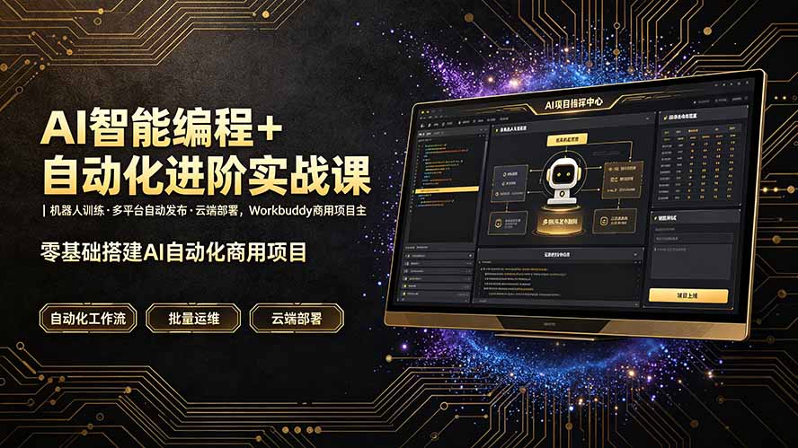AI智能编程+自动化进阶实战课|机器人训练·多平台自动发布·云端部署,Workbuddy商用项目全流程教学