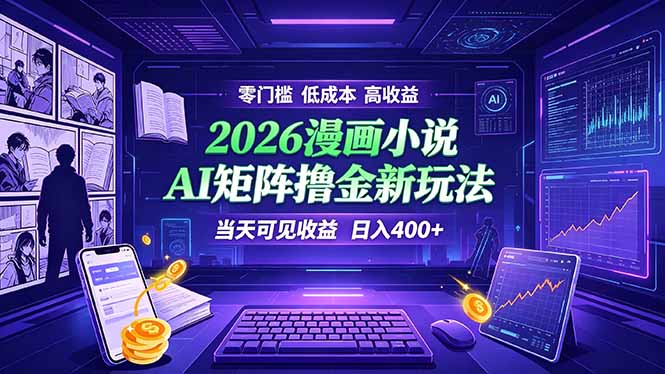 爆款小说漫画大阅读    ai矩阵操作    当天可见收益  日入400+    零门槛    高收益