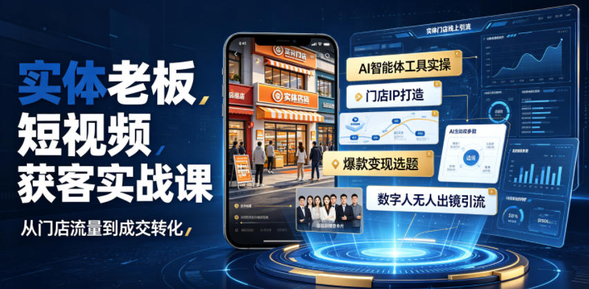 实体老板短视频获客实战课|AI智能体工具全套实操、门店IP打造、爆款变现选题、数字人无人出镜引流完整教程