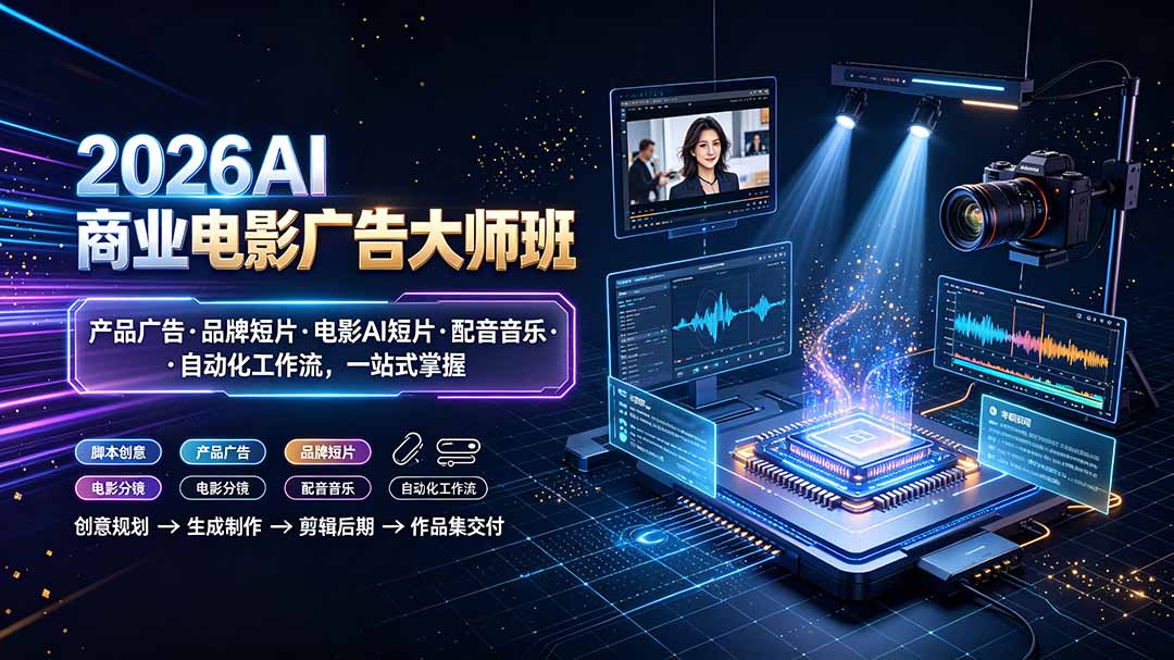 2026AI商业电影广告大师班:产品广告·品牌短片·电影AI短片·配音音乐·自动化工作流,一站式掌握
