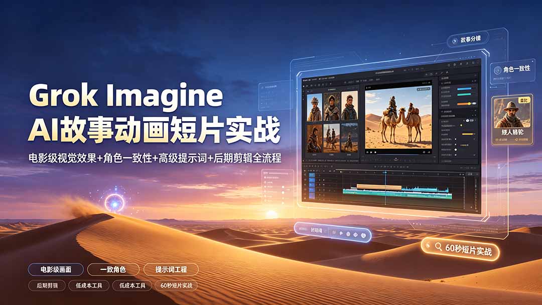 Grok Imagine AI故事动画短片实战：电影级视觉效果+角色一致性+高级提示词+后期剪辑全流程