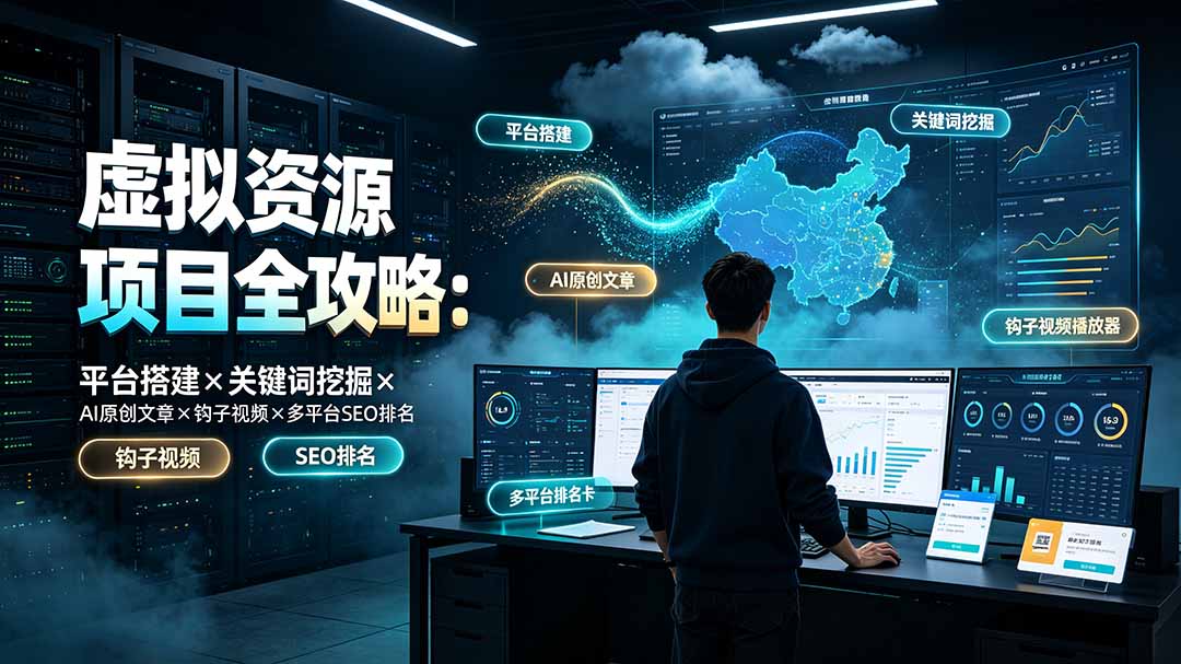 虚拟资源项目全攻略:平台搭建×关键词挖掘×AI原创文章×钩子视频×多平台SEO排名