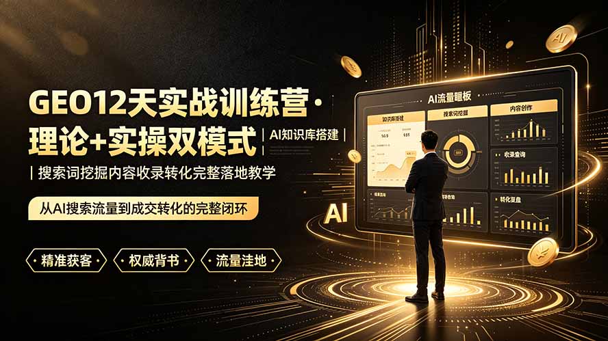 GEO12天实战训练营·理论+实操双模式|AI知识库搭建|搜索词挖掘内容收录转化完整落地教学