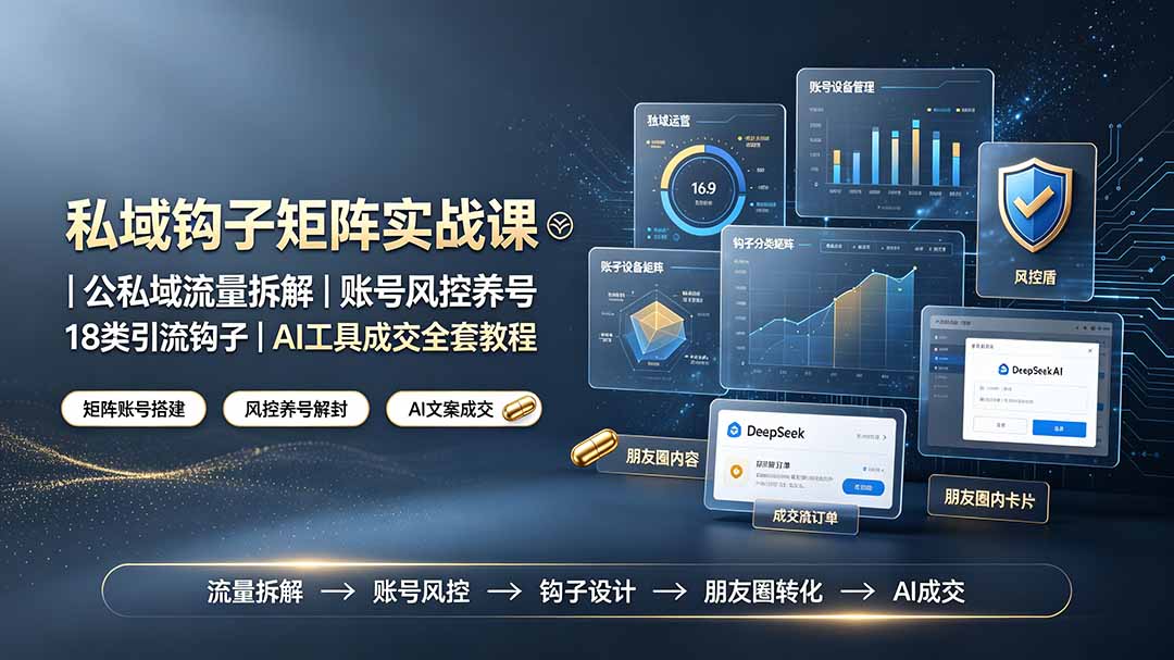 私域钩子矩阵实战课〓公私域流量拆解|账号风控养号|18类引流钩子|AI工具成交全套教程