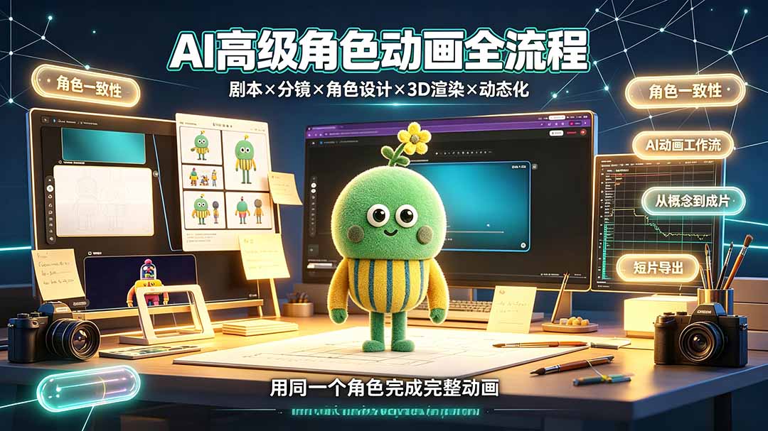 AI高级角色动画全流程：剧本×分镜×角色设计×3D渲染×动态化，从概念到成片一站式教学