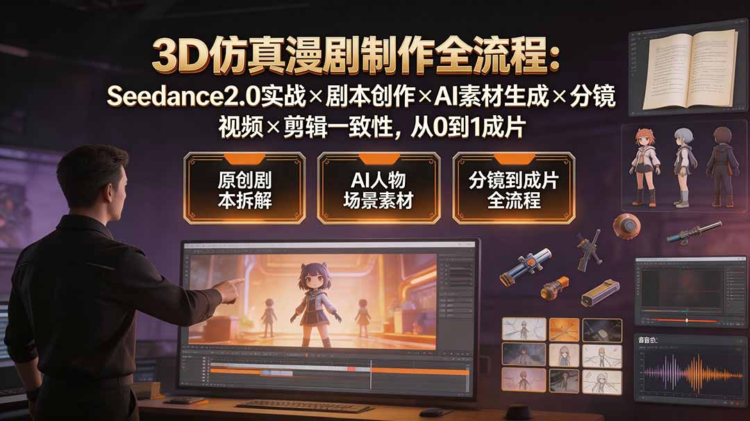 3D仿真漫剧制作全流程:Seedance2.0实战×剧本创作×AI素材生成×分镜视频×剪辑一致性,从0到1成片