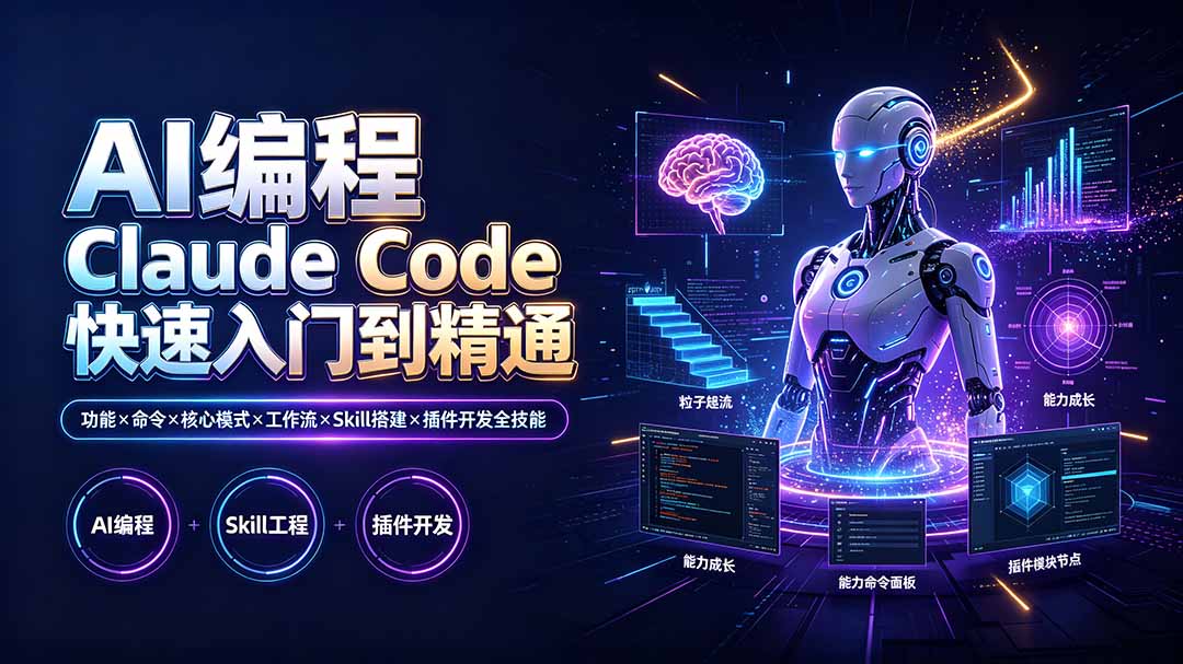 AI编程 Claude Code快速入门到精通:功能×命令×核心模式×工作流×Skill搭建×插件开发全技能