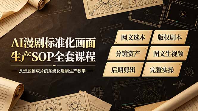 AI漫剧标准化画面生产SOP全套课程-更新,网文选本版权剧本分镜资产全覆盖,图文生视频后期剪辑完整实操教学