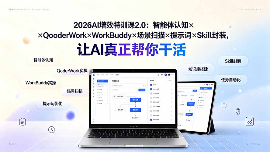 2026AI增效特训课2.0:智能体认知×QoderWork×WorkBuddy×场景扫描×提示词×Skill封装,让AI真正帮你干活