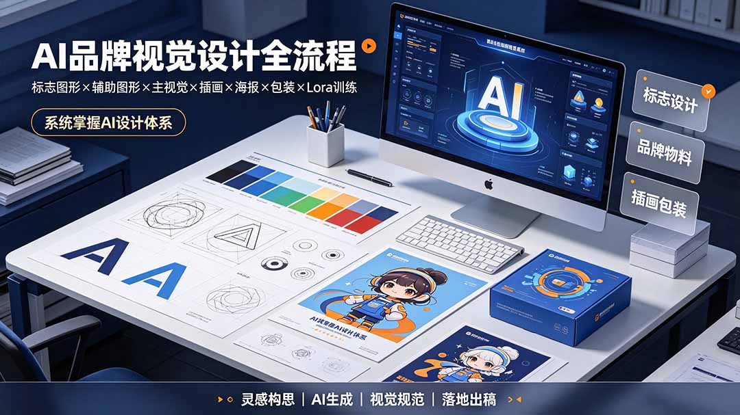 AI品牌视觉设计全流程:标志图形×辅助图形×主视觉×插画×海报×包装×Lora训练,系统掌握AI设计体系